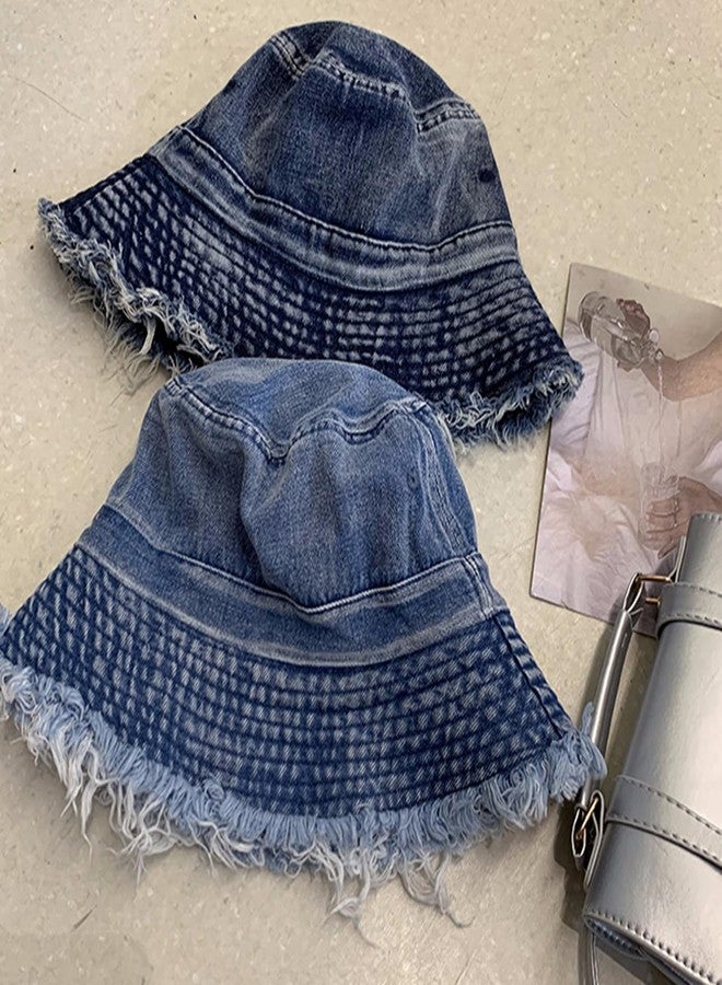 Busnos Denim Bucket Hats for Women Denim Cowboy Hats Boonie Hat for Men Trendy Cute Bucket Hat Foldable Brim Beach Cap Light Blue Wide Brim Caps - Image 3
